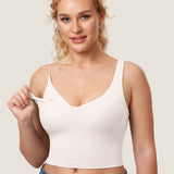 Women's V Neck Nursing Crop Tank Top Iceland White