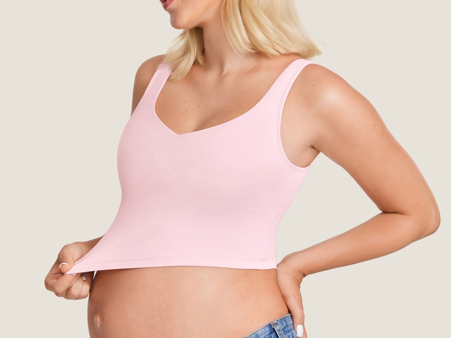Women's V Neck Nursing Crop Tank Top Taupe