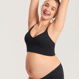 Women's Ribbed V Neck Nursing Bralette Black @model_info:MOM1