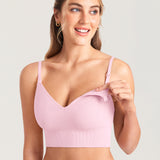 Women's Ribbed V Neck Nursing Bralette Sweet Pink @model_info:MOM1