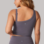 Women's Hugcurve One Shoulder Longline Sports Bra - Detachable Shoulder Strap Concrete
