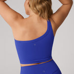 Women's Hugcurve One Shoulder Longline Sports Bra - Detachable Shoulder Strap Royal Blues