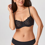 Women's Lace Balconette Underwire Bra Black @model_info:ESA4