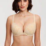Women's Lacy Plunge Push Up Bra Light Oatmeal