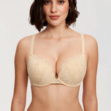 Women's Lacy Plunge Push Up Bra Light Oatmeal