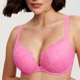 Women's Lacy Plunge Push Up Bra Crabapple Pink
