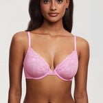 Women's Romantic Lace Plunge Bra Candy Pink