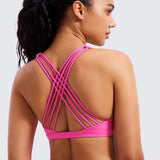 CRZ YOGA Women's Strappy Sports Bras Hibiscus Purple