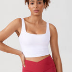 CRZ YOGA Women's Square Neck Longline Sports Bra Grape Thistle Purple