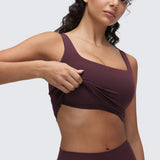 CRZ YOGA Women's Square Neck Longline Sports Bra Deep Red
