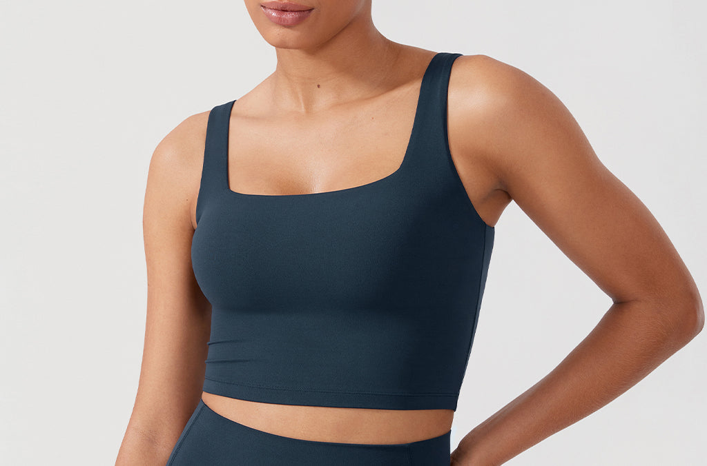 CRZ YOGA Women's Square Neck Longline Sports Bra Washed Mauve