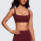 CRZ YOGA Women Butterluxe Square Neck Cami Padded Mini Bra Red Merlot