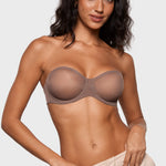 Women's Sheer Mesh Strapless Bra Brown Purple