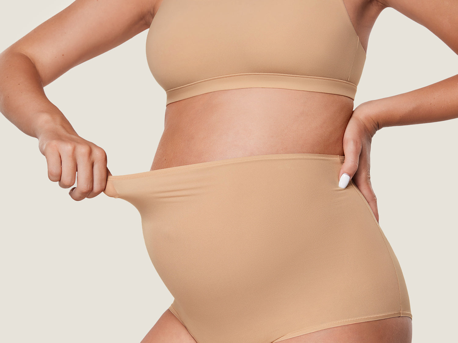 Women's High Waist Full Coverage Maternity Panties 2 Pack Warm Beige (2pack) @model_info:SHOPIFY3
