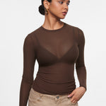 INLYRIC Women's Cosnufy® Mesh Sheer Long Sleeve Top Hazelnut