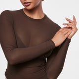 INLYRIC Women's Cosnufy® Mesh Sheer Long Sleeve Top Hazelnut