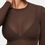 INLYRIC Women's Cosnufy® Mesh Sheer Long Sleeve Top Hazelnut
