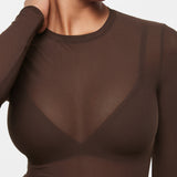 INLYRIC Women's Cosnufy® Mesh Sheer Long Sleeve Top Hazelnut