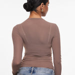 INLYRIC Women's Cosnufy® Mesh Sheer Long Sleeve Top Brown Purple