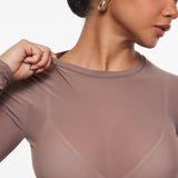 INLYRIC Women's Cosnufy® Mesh Sheer Long Sleeve Top Brown Purple