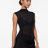 INLYRIC Cosnufy® Sheer Mesh Mock Neck Tank Top Black