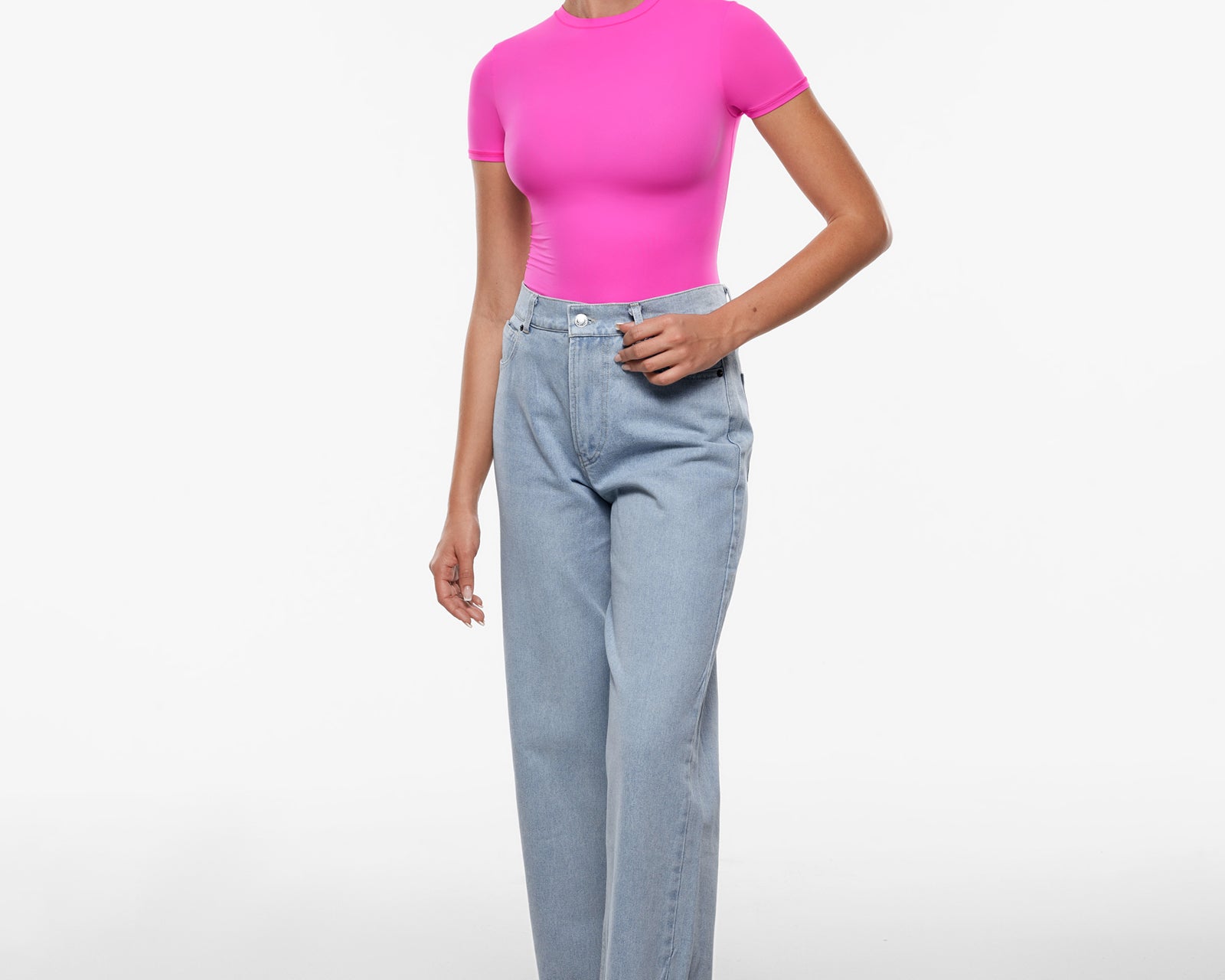 Women's Single Layer Basic Short Sleeve Top - Crew Neck Glitter Rose