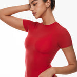 Women's Single Layer Basic Short Sleeve Top - Crew Neck Lipstick Red