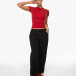 Women's Single Layer Basic Short Sleeve Top - Crew Neck Lipstick Red