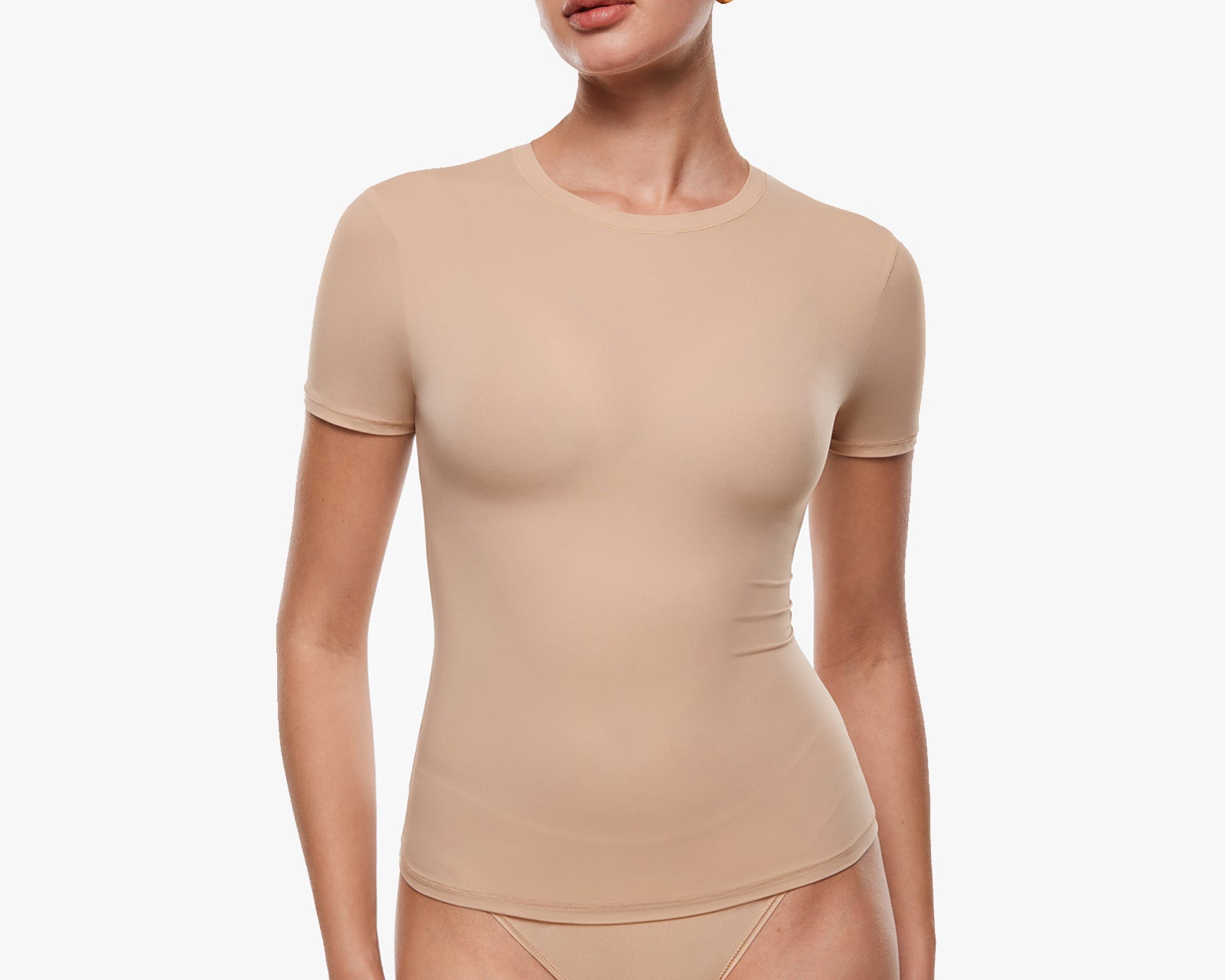 Women's Single Layer Basic Short Sleeve Top - Crew Neck Wheat Beige