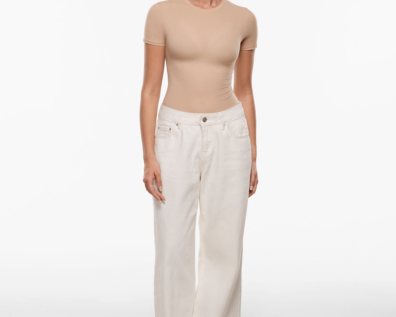 Women's Single Layer Basic Short Sleeve Top - Crew Neck Wheat Beige