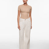 Women's Single Layer Basic Short Sleeve Top - Crew Neck Wheat Beige