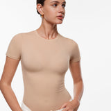 Women's Single Layer Basic Short Sleeve Top - Crew Neck Wheat Beige