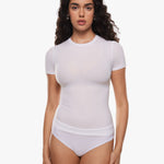 Women's Single Layer Basic Short Sleeve Top - Crew Neck Snow White
