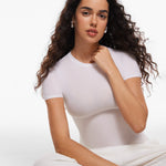 Women's Single Layer Basic Short Sleeve Top - Crew Neck Snow White