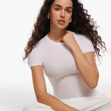 Women's Single Layer Basic Short Sleeve Top - Crew Neck Snow White