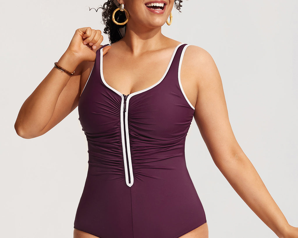 Women's Zipper One Piece Swimsuit Dark Red