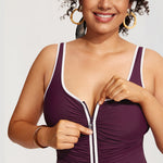 Women's Zipper One Piece Swimsuit Dark Red