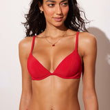 Women's Ribbed Plunge Bikini Top Lipstick Red @model_info:ES1