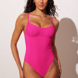 Women's Ribbed One Piece Underwire Swimsuit Rose Violet @model_info:ES1