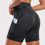 CRZ YOGA Women's Yoga High Rise Biker Butterluxe Pockets Shorts 5'' Dark Grey Camouflage 2