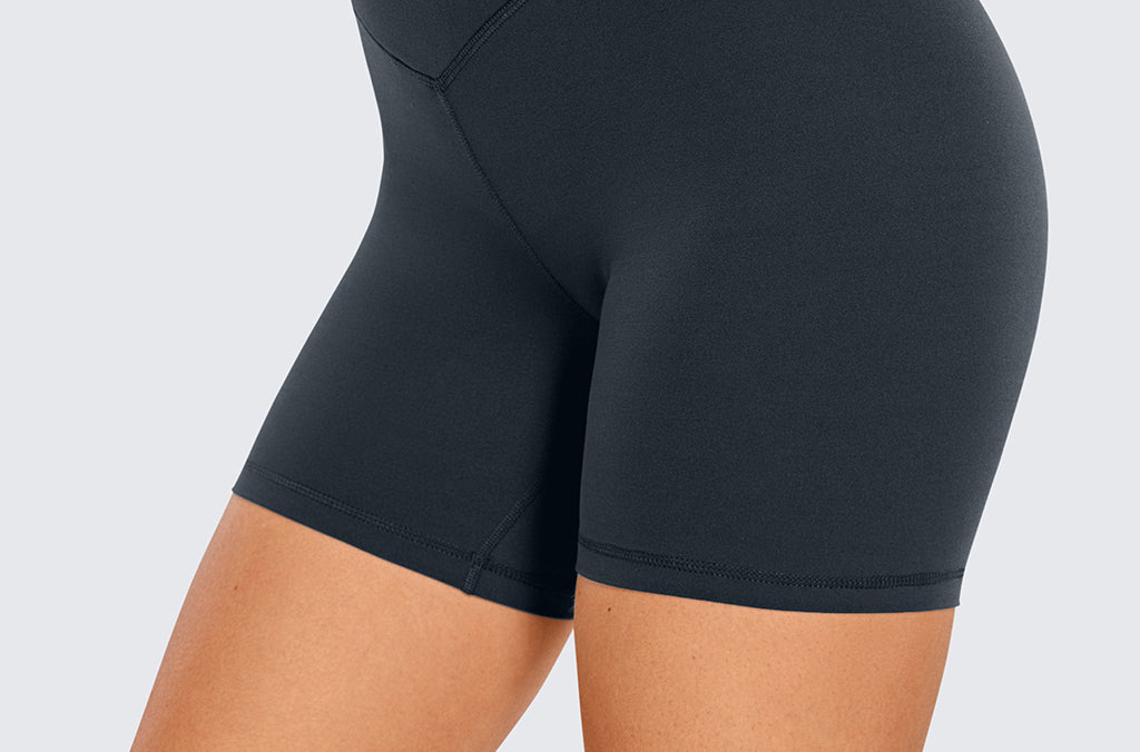 CRZ YOGA Women's High Rise Butterluxe V Cross Waist Biker Shorts 5'' Black
