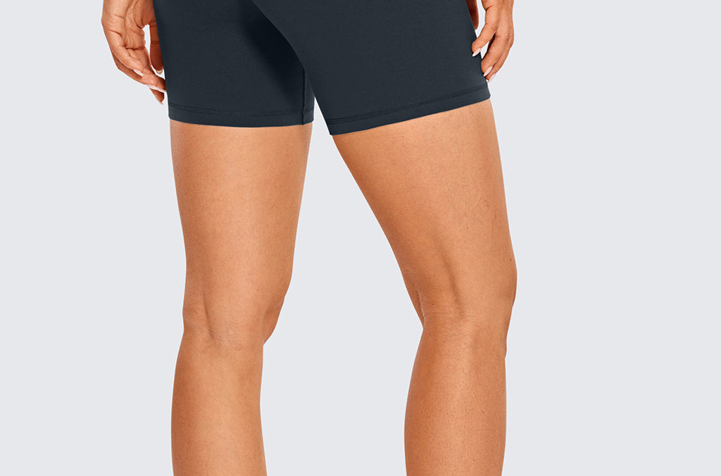 CRZ YOGA Women's High Rise Butterluxe V Cross Waist Biker Shorts 5'' Black
