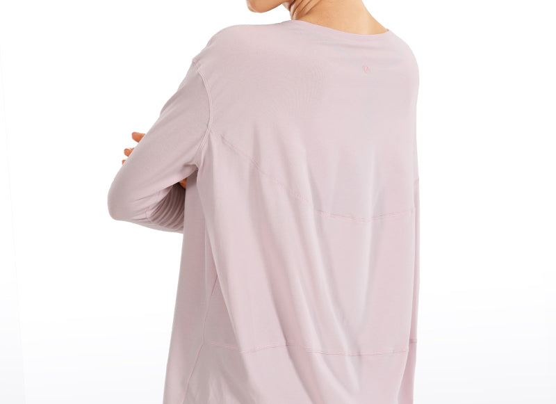Women's Pima Cotton Boat Neck Long Sleeve Shirts Pink Peony