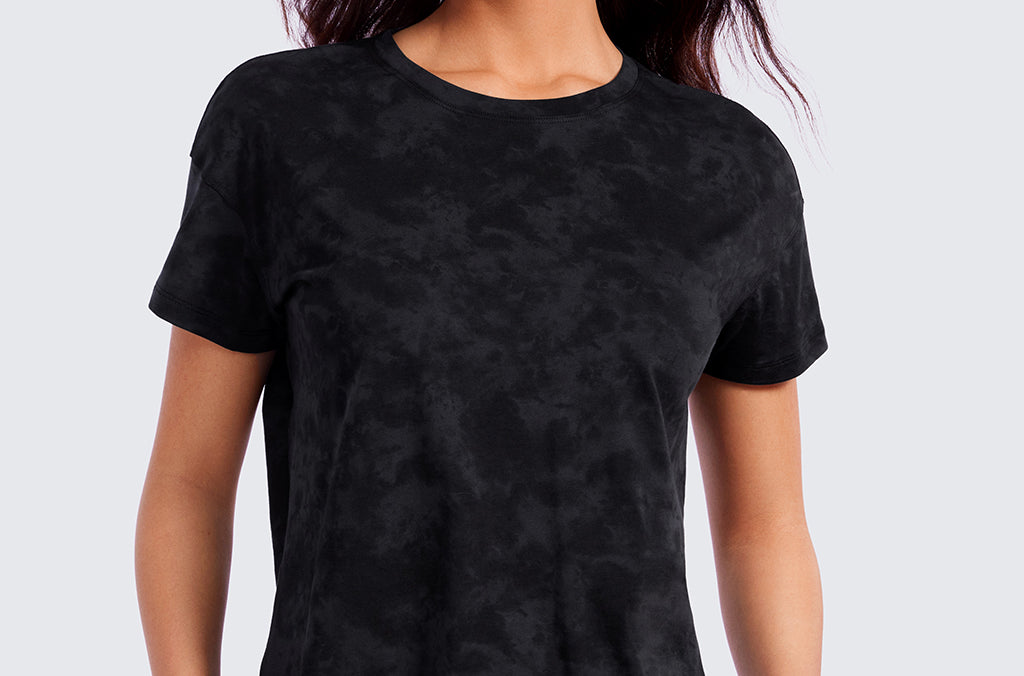 CRZ YOGA Women's Pima Cotton Crew Neck Short Sleeves Shirts Black
