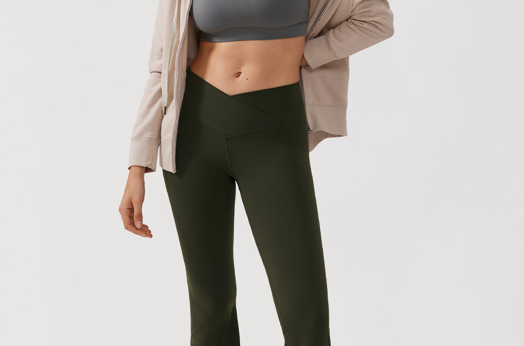 CRZ YOGA Women's V Cross Waist Flare Leggings 31'' Black