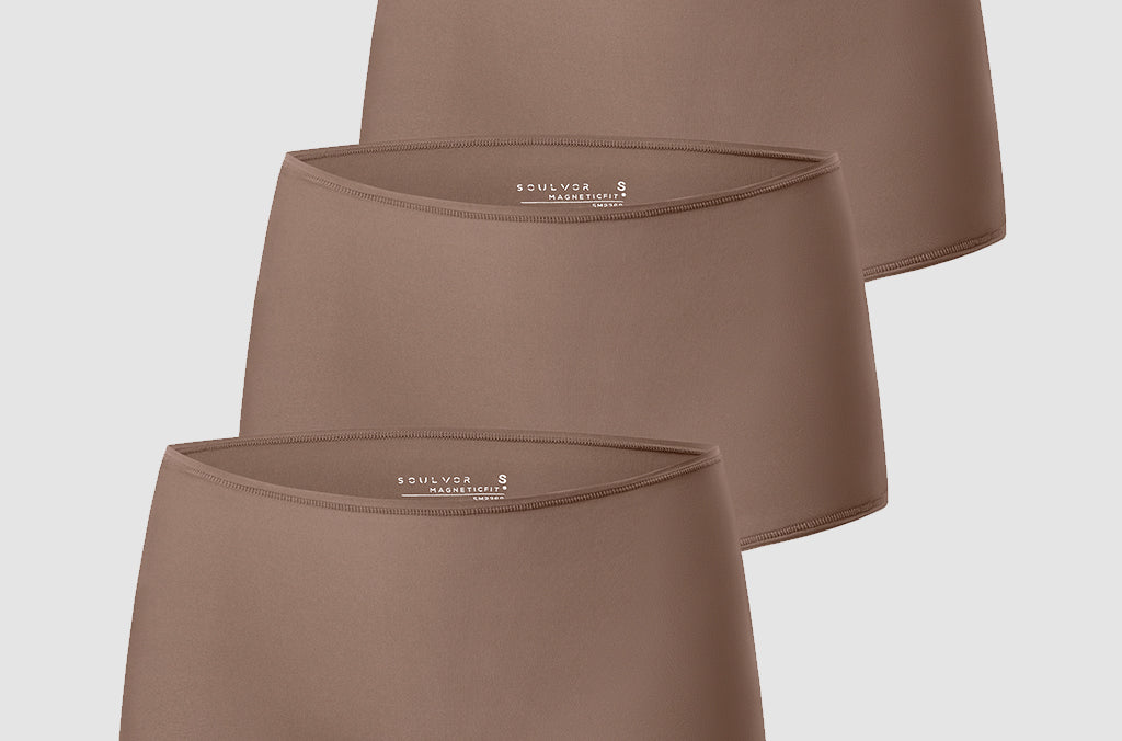Women's Stretchy Mid Waist Boy Shorts 3 Pack Brown Purple (3pack)