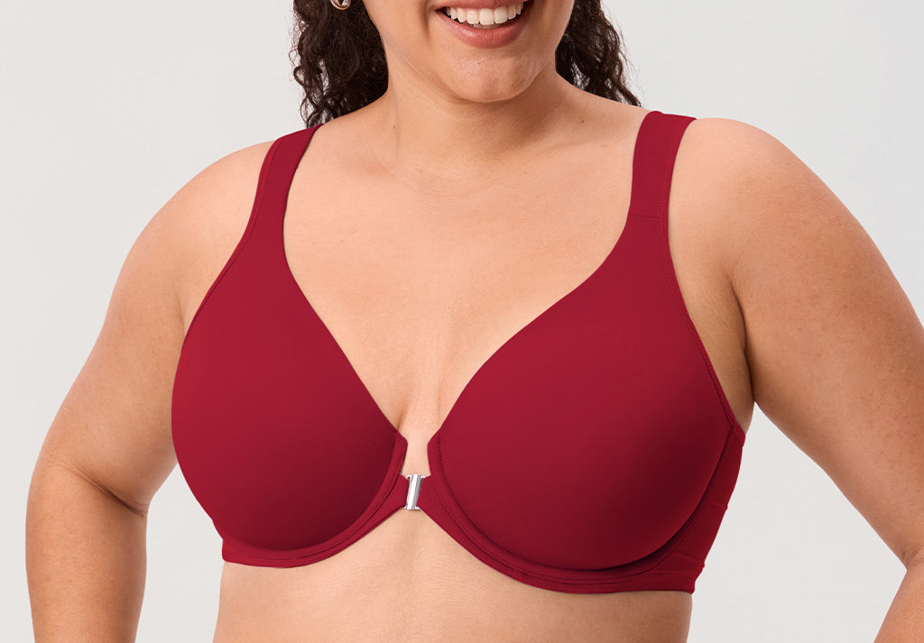 Women's Plunge Back Posture Bra Dark Red @model_info:ES3