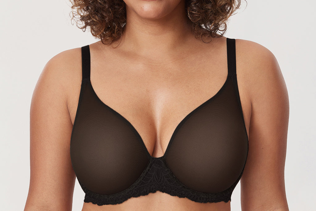 Women's Vintage Lace Sheer Mesh Bra Black