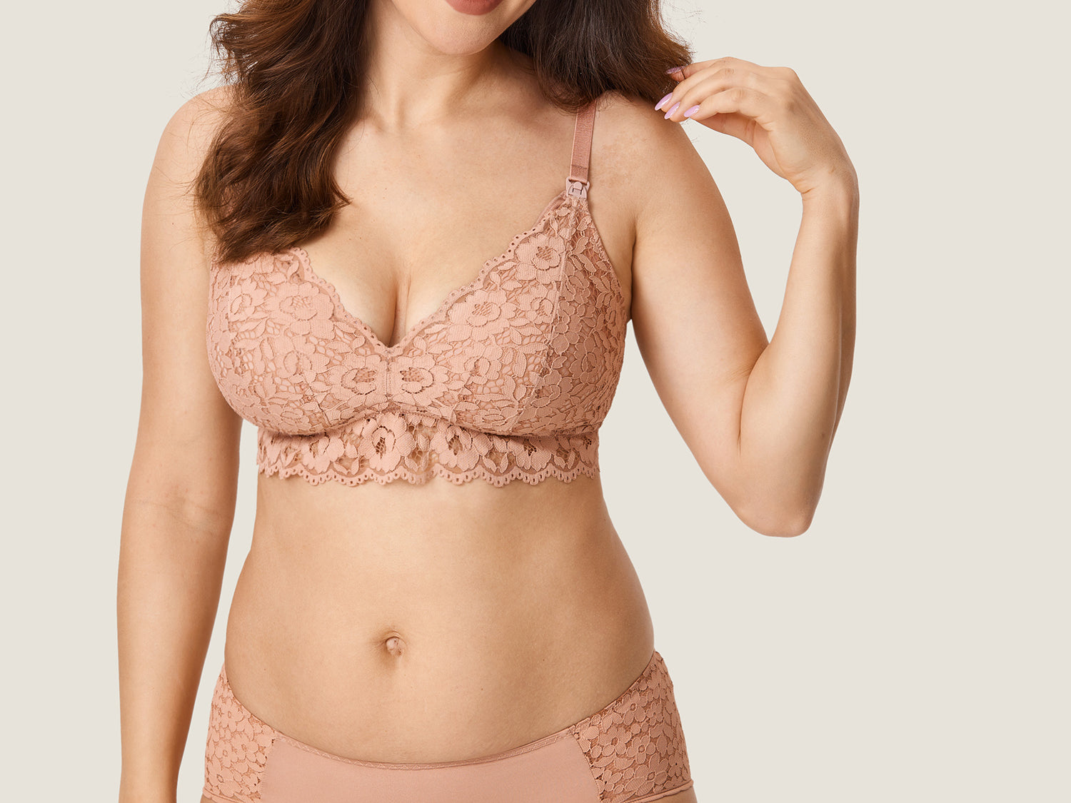 Women's Supportive Lace Nursing Bralette Cream Coffee